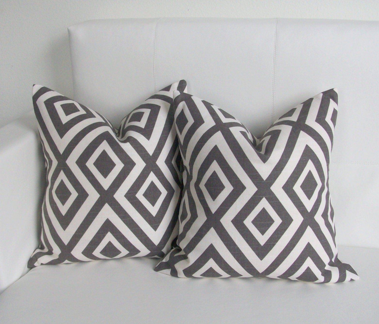 NEW Slate Gray and Ivory Lattice Pillow Covers - Set of 2 - 16x16