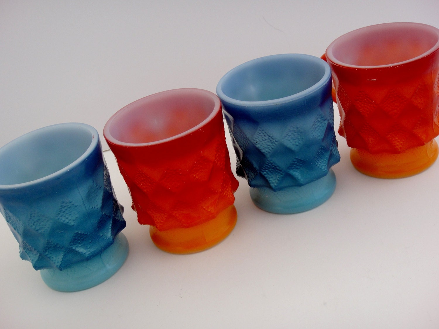 Vintage Set of 4 Anchor Hocking Coffee Mugs, Kimberly Pattern, Retro Kitchen