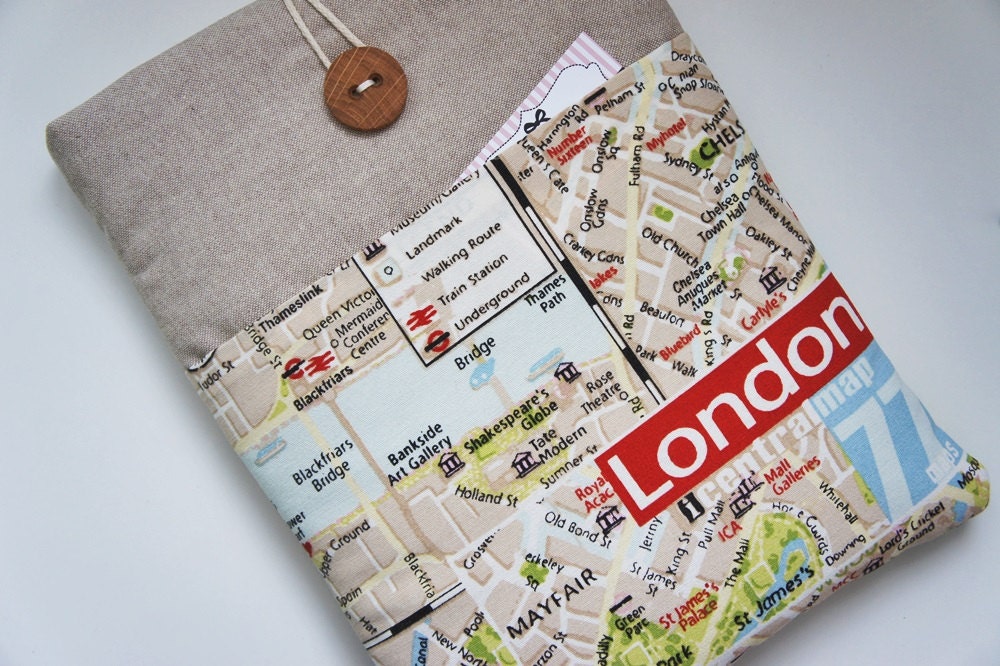 13 inch Laptop Cover - Macbook Air-Pro, Custom Size for 13'' Laptop -Padded Sleeve Case - Unique Handmade Wood Button