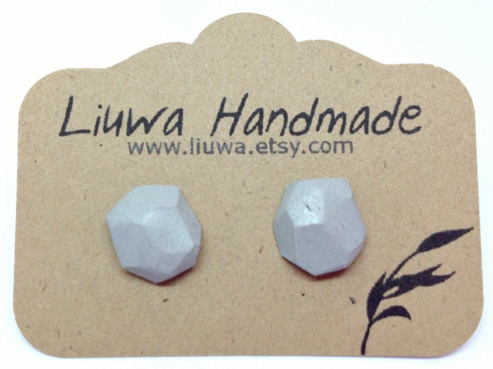 Post Earrings, Elephant Gray Faceted Clay Earrings, Stainless Surgical Steel Posts, Geometric Studs