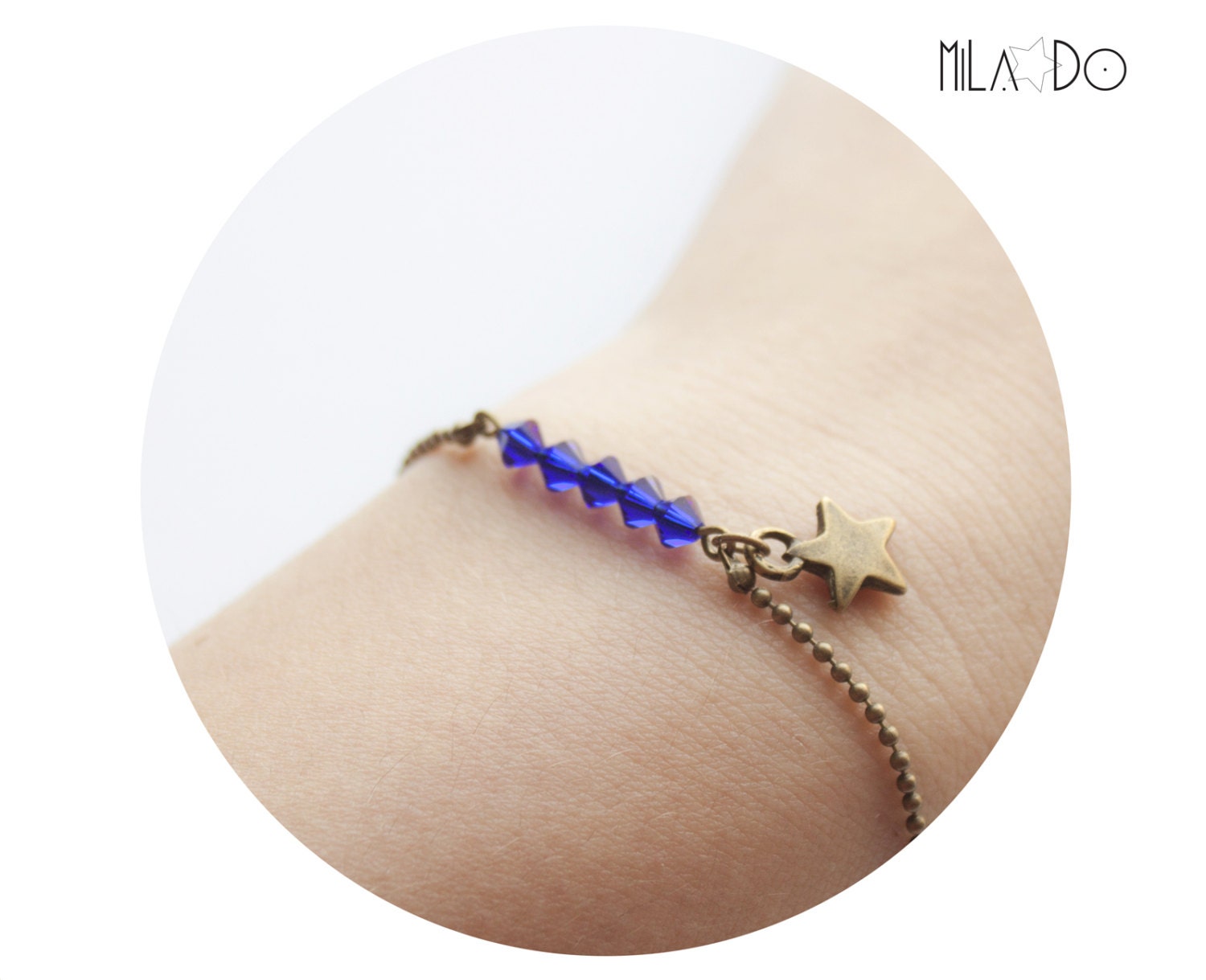Eléa Bracelet - Cobalt Blue Swarovski bicone Crystal beaded bar brass star bracelet - Friendship bracelet - Modern & Minimalist