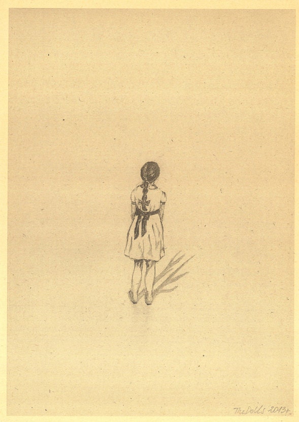Little girl in white dress,  Pencil Drawing by The Dolls, A4 Print - thedollsunique