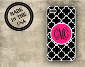 Monogrammed Iphone 5 cover Iphone 4s cover - Chic black and hot pink pattern,  Iphone 5 case Iphone 4 case plastic or silicone rubber (9756)