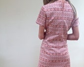 vintage Nordic Peach Print Womens A line Dress 1960s