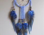 Dream Catcher Navy Bluue Suede with Black Laced Rooster Feathers