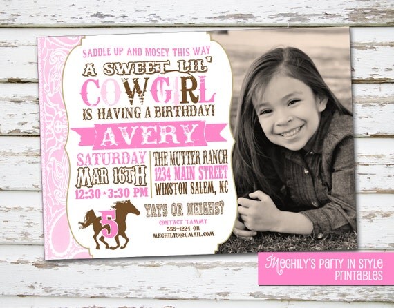 Western Cowgirl Birthday Invitation with Photo Il_570xn