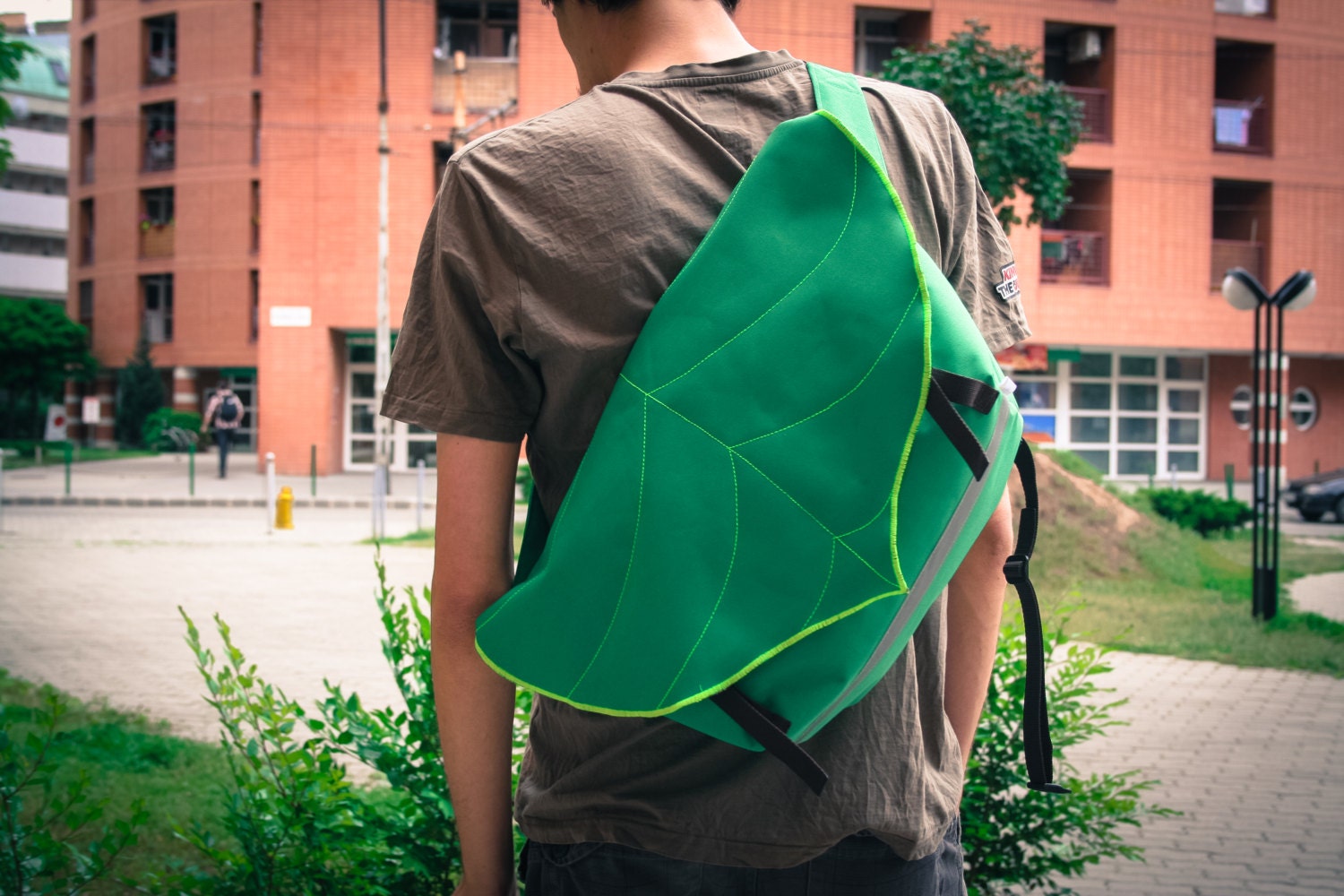 Large Green Leaf  Bike Messenger Bag, Bicycle Bag, Bike Craft,Backpack made of  Waterproof canvas