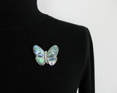 vintage sterling silver abalone brooch. jeweled clear rhinestones. DEAR MOTHER.