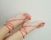 Red & silvery Oriental barefoot sandals - Feet Accesories - Summer - Footwear - nude shoes sandles - foot jewelry, yoga, beach