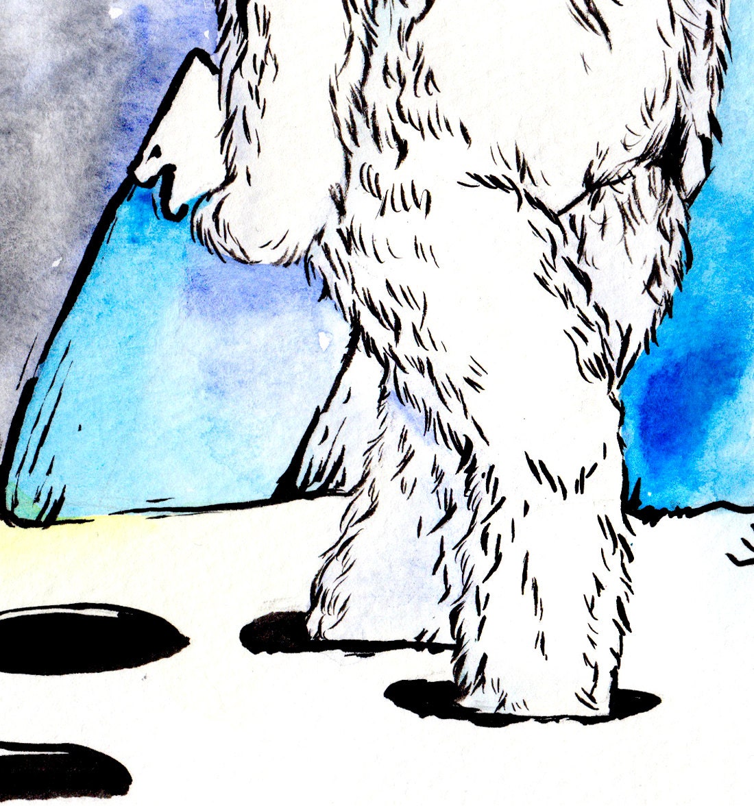 Yeti / Abominable Snowman Print of a Watercolor Painting, Snow Art Drawing Winter Cold Chilly