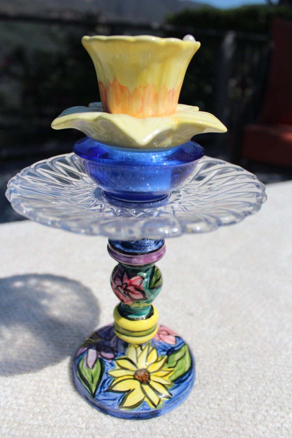 Whimsical Hand-painted Tulip Candle Holder