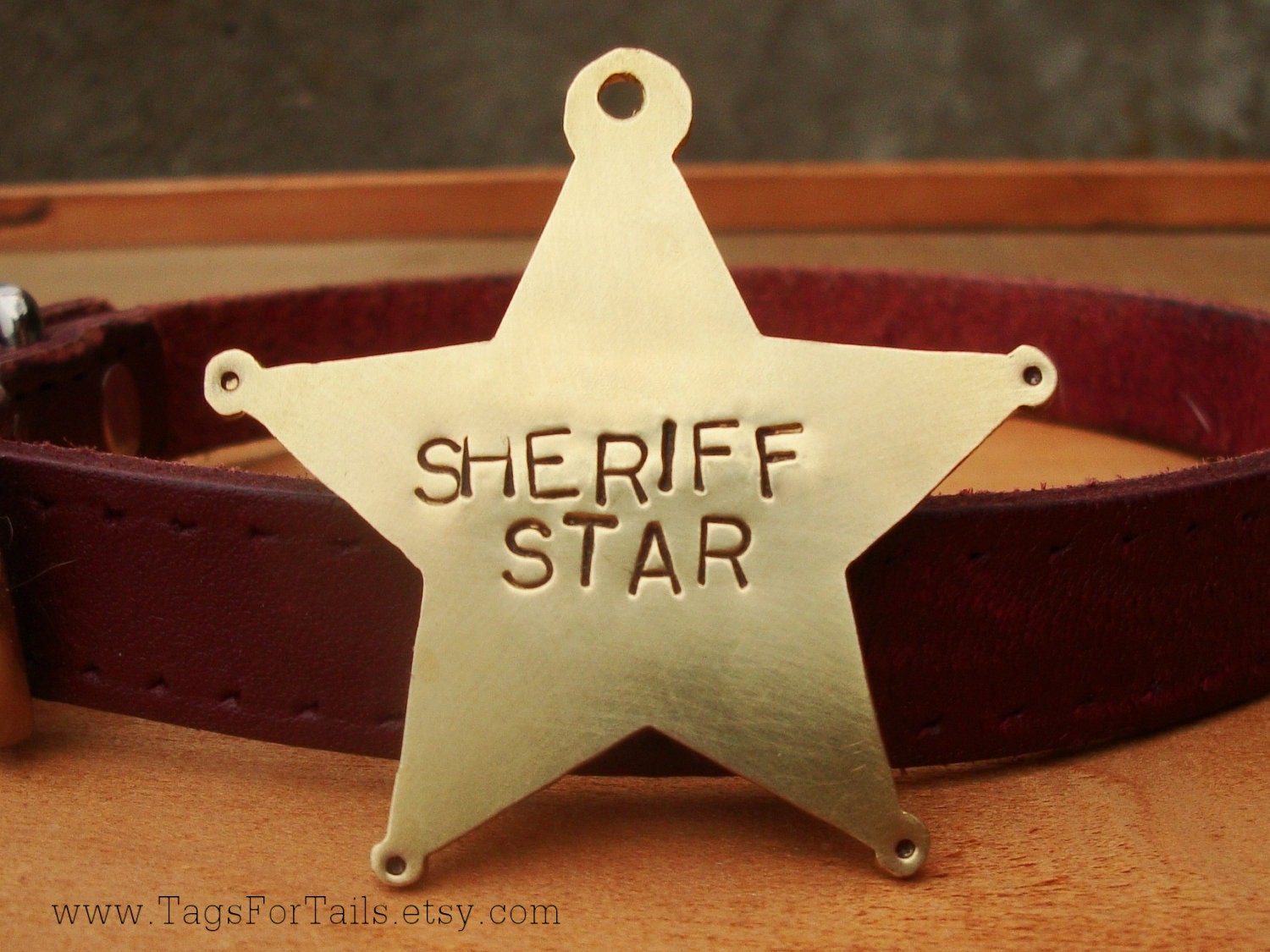 Sheriff Star Pet Tag -  Handmade Artisan Custom ID Charm  Unique Western Cowboy Law Police Dog