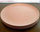 SPRING SALE Vintage Set of Four Taylor Smith & Taylor Pebbleford Pink Dinner Plates, Mid Century, Modern, Atomic