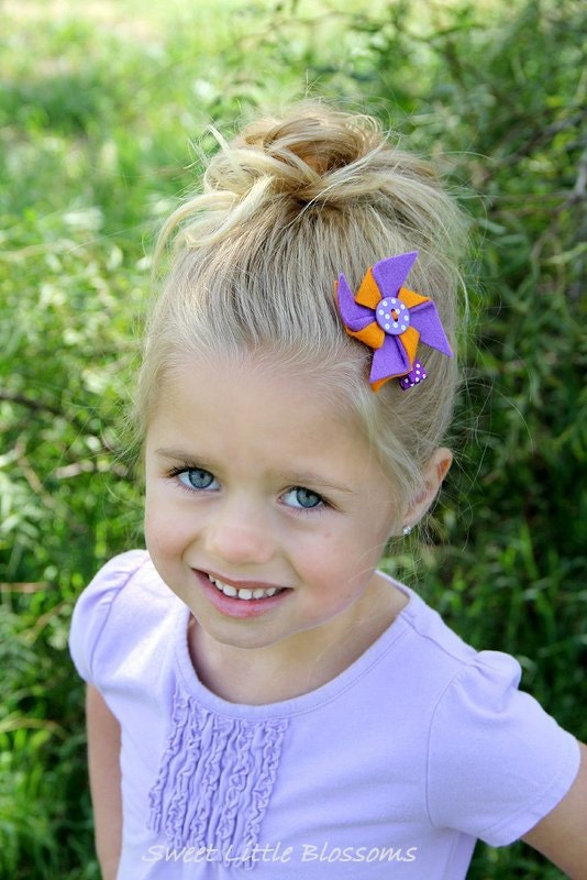 Wool Felt Pinwheel Hair Clip - Birthday Party Fun in Polkadots - Girl Accessory