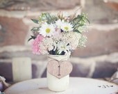 Rustic Stained and Hand Engraved Table Number Hearts Set of 20