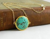 Turquoise Necklace, Gemstone Statement Pendant Necklace,Huge Turquoise Solitaire Necklace, Natural Turquoise Pendant, Blue Green Turquoise