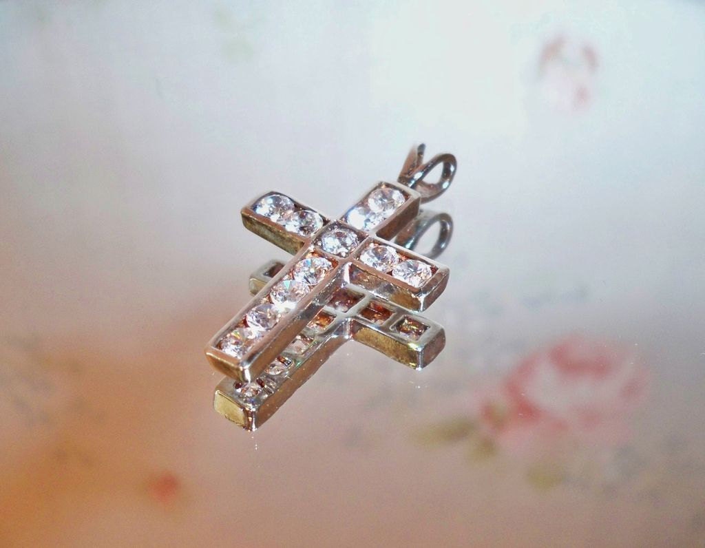 Elegant Sterling Silver and Clear Crystals Cross Pendant  On Sale  10.00