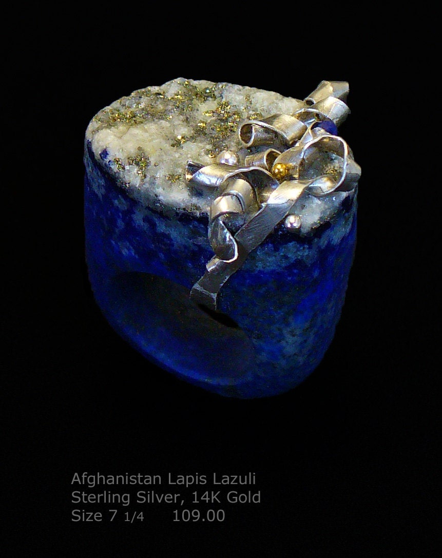 Lapis Lazuli and Sterling Silver Ring with 14K Gold boule