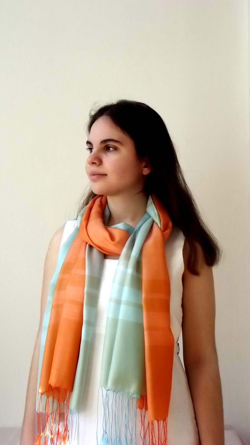 Scarf Turquoise and Orange, Infinity Scarf, Spring Summer Fashion