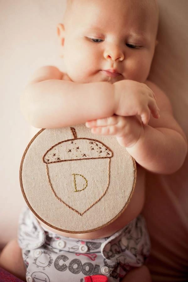 New Baby Woodland Acorn Embroidery with Custom Initials-Made To Order