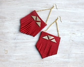 Oversize fringe earrings /// Jane /// Cherry red vintage leather