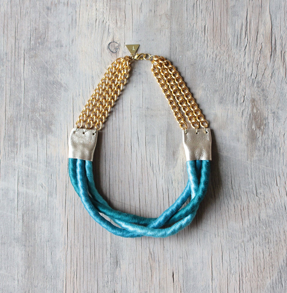 Braided Rope necklace " Inanna "  /// Teal Blue Ombre - Tzunuum