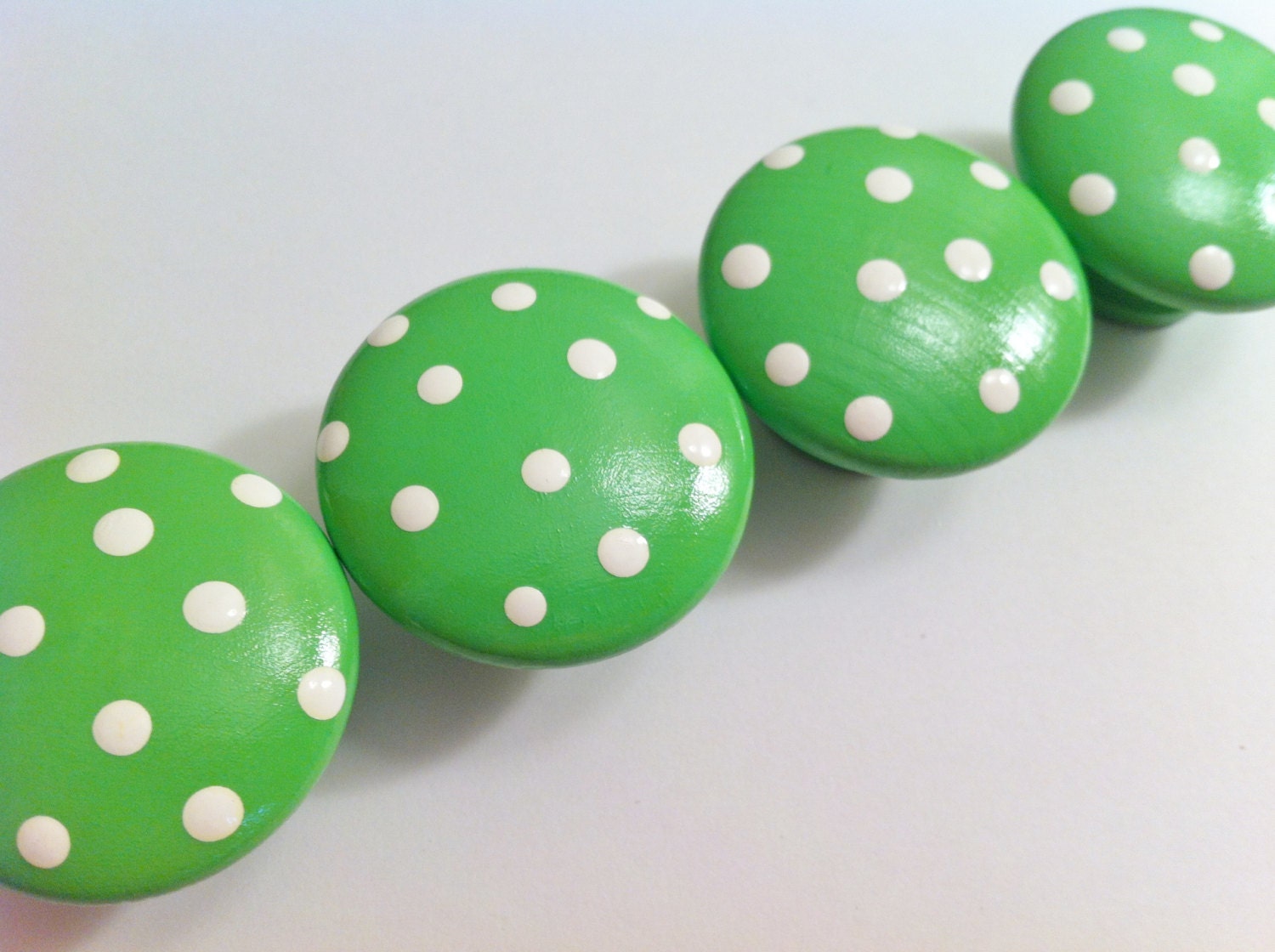 Lime Green Dresser Knobs with White Polka Dots