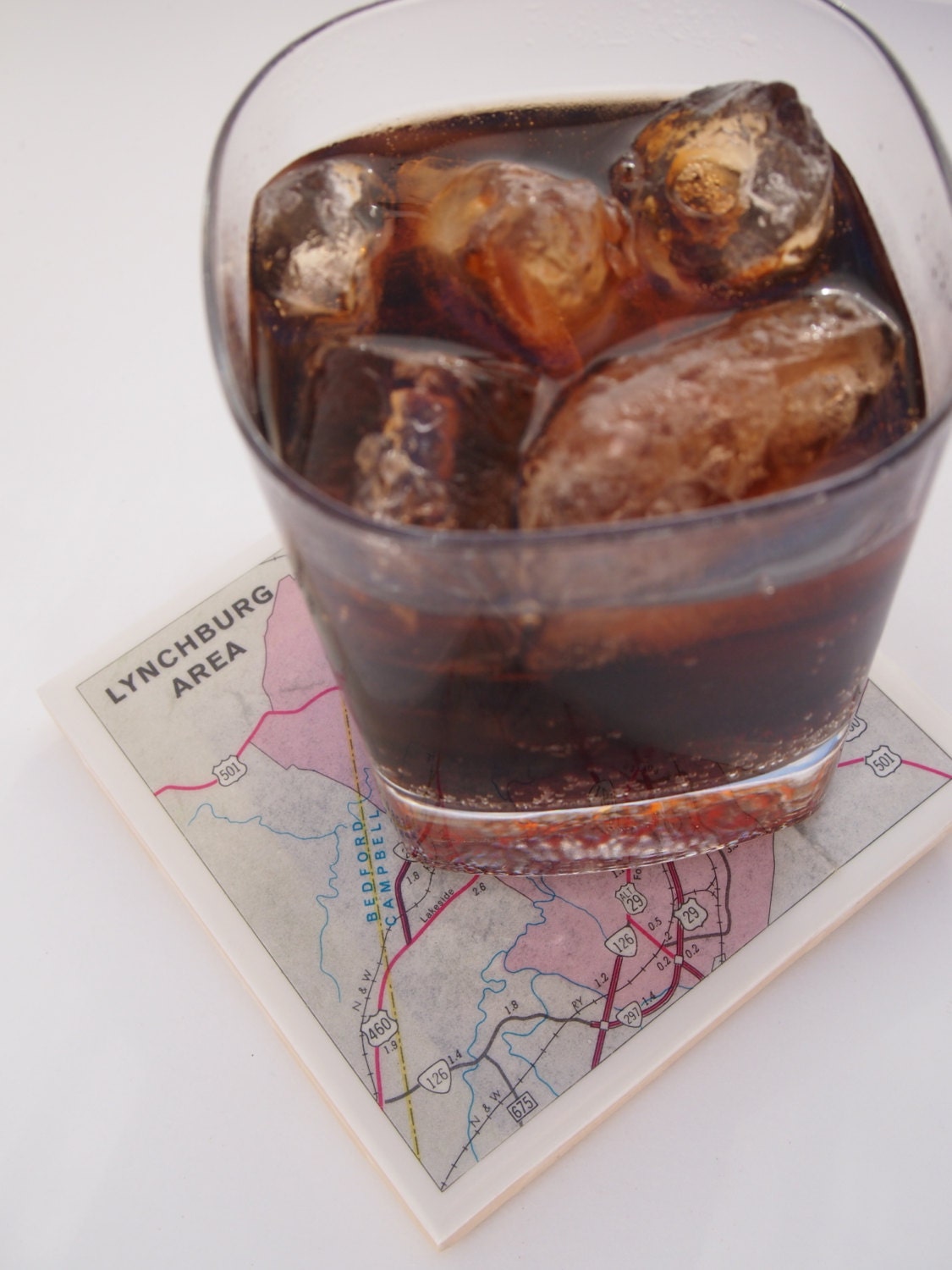 1968 Lynchburg Virginia Handmade Vintage Map Coaster - Ceramic Tile Coaster - Repurposed 1960s State Highway Map - OOAK Drink Coasters