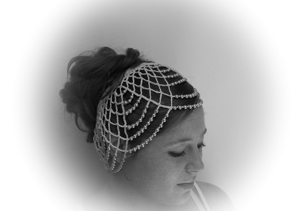 Bridal Headpiece Veil Cream Crochet Beaded Head piece Belly Dance Headdress for Brides pink pearl