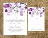 PRINTABLE Dark Gray Charcoal and Purple Plum Eggplant Mason Jar Flowers Modern Vintage Elegant Chic wedding invitation set