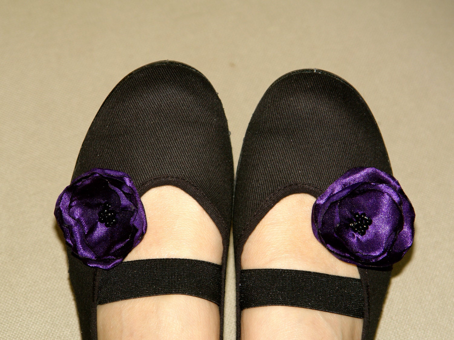 mary janes summer woman girls shoes, handmade purple flowers, black cotton, flexible sole, gym ballet flats dance dancing dress shoes
