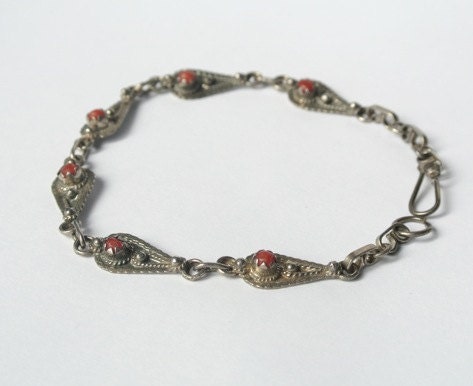 Vintage Berber Silver Red coral Handmade Bracelet