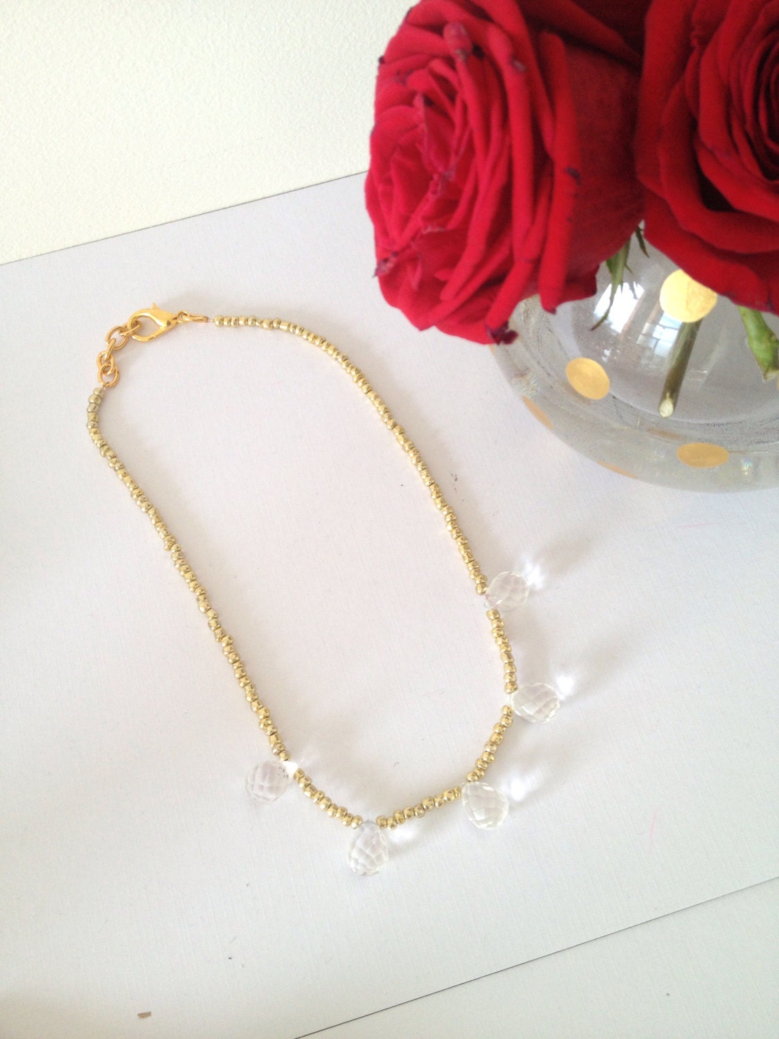 SWEETART NECKLACE: Oh so sweet beaded neck candy with five beautiful drops of glass