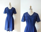 vintage 1950s dress set /  plus size rayon and lace cocktail dress / Shades of Midnight dress