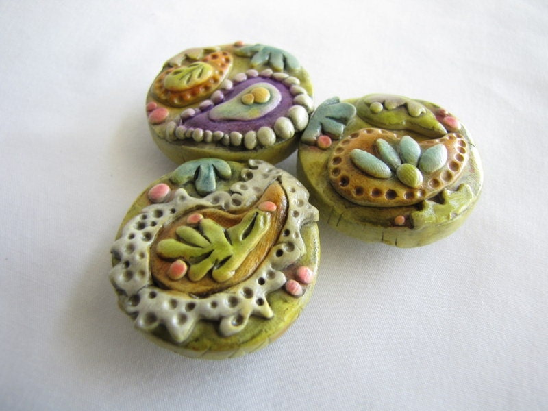 Paisley magnets -  set of 3 - Polymer Clay magnets