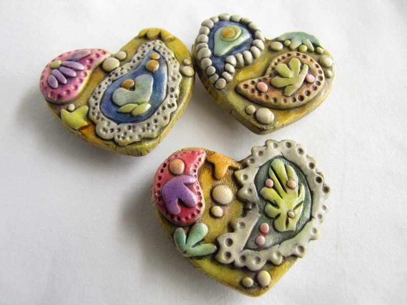 Paisley hearts magnet set - polymer clay