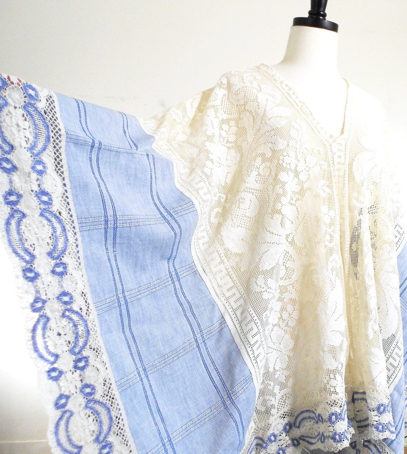 White Lace Kaftan, Antique Cotton Lace Poncho, Festival Poncho, Bikini Coverup, Crochet Shawl, Beach Wedding