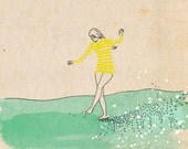Water dancer  - ink, watercolour & collage illustration print on archival paper