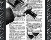 Wine art print black and white on an vintage french dictionary page wine print mixed media dictionary print (544)