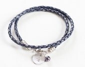 Navy  Blue Nautical Bracelet. Leather Cord Wrap Bracelet, Sailboat Charm with Freshwater Pearl