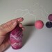 Felted tiny  vase with 3 craspedia pom pom flowers minimalist. Purple pink. Felt wool balls, glass. Easter, Mothers day Gift under 20