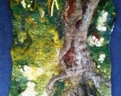 Tree with Mayflower - Felt Fibre Art with relief needle-felting and free style stitching
