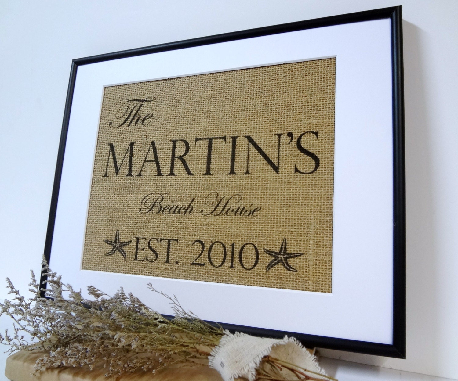 Burlap Personalized beach house sign burlap print