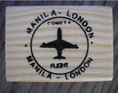 MANILA LONDON Airplane Rubber Stamp - Vintage Style Wood and Rubber Travel - Postal Stamp - Air Mail Style