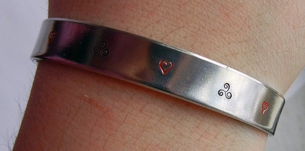 Triskele and Heart hand stamped bracelet - Teen Wolf Derek Hale