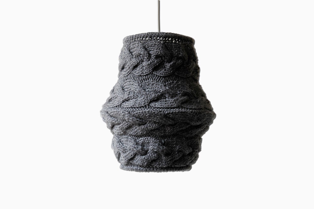 Cable Knit Lampshade LUUBA / Pendant Light  / Unique Knitted Home Decor  / Hanging Shade - Gray