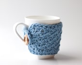 Crochet Coffee Mug Cozy in Light Blue - READY TO SHIP -