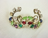 Vintage Rhinestone Multicolored Earrings Clip On - SheLeftUsThis
