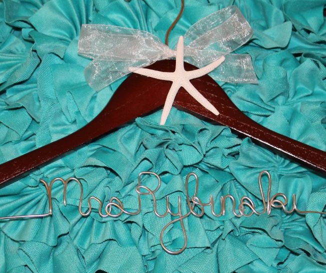 SALE - 7.50 - Personalized Starfish Wedding Dress Hanger ANY Name, Wedding Date, Mrs.Your Name, Bride and More