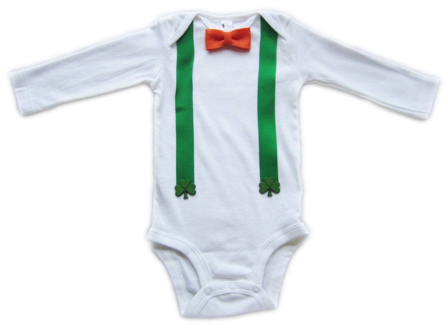 SALE - Size 6 months long sleeve St Patricks Day Suspenders & Bow Tie Onesie